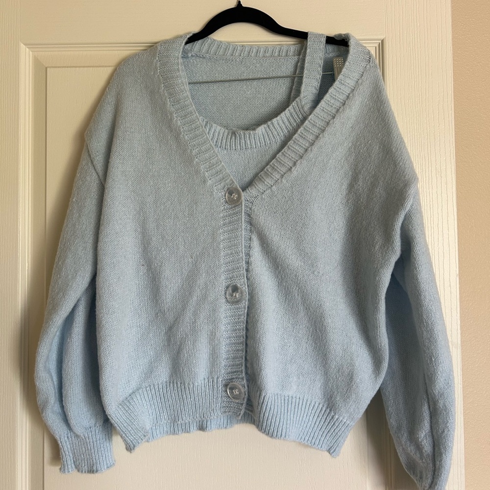 Baby blue crop top and sweater set